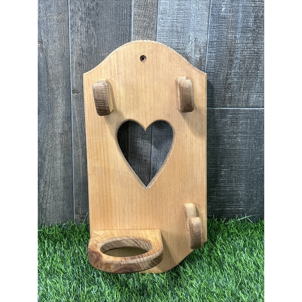Vintage Wooden Hair Dryer Holder Wall Mount Heart Country Bathroom Organizer